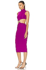 Roberto Cavalli Cut Out Turtleneck Dress in Purple, view 3, click to view large image.