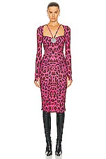Roberto Cavalli Leopard Bodycon Dress in Pink, view 1, click to view large image.