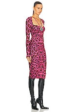 Roberto Cavalli Leopard Bodycon Dress in Pink, view 2, click to view large image.