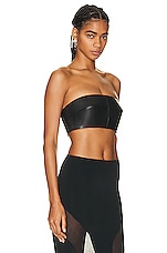 Roberto Cavalli Leather Bralette Top in Nero 191101, view 2, click to view large image.