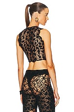 Roberto Cavalli Cropped Leopard Lace Top in Nero, view 3, click to view large image.