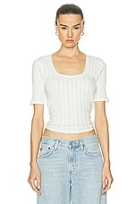 RE/DONE Pointelle Scoop Neck Tee in Vintage White, view 1, click to view large image.