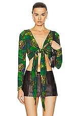 RE/DONE X Pam Anderson Wrap Tie Top in Green Butterfly, view 1, click to view large image.