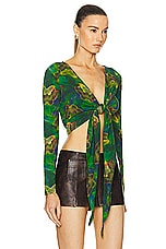 RE/DONE X Pam Anderson Wrap Tie Top in Green Butterfly, view 2, click to view large image.