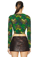RE/DONE X Pam Anderson Wrap Tie Top in Green Butterfly, view 3, click to view large image.