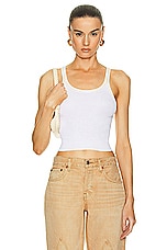 RE/DONE Cropped Ribbed Tank in White & Clementine Stitch, view 1, click to view large image.