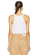 RE/DONE Cropped Ribbed Tank in White & Clementine Stitch, view 3, click to view large image.