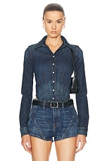 RE/DONE X Pam Anderson Fitted Denim Shirt in Vista Bay, view 1, click to view large image.