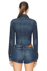 RE/DONE X Pam Anderson Fitted Denim Shirt in Vista Bay, view 3, click to view large image.