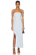 REMAIN Linen Fitted Slit Dress in Ballad Blue, view 4, click to view large image.