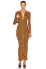 REMAIN Long Rib Button Dress in Old Gold Combo, view 1, click to view large image.