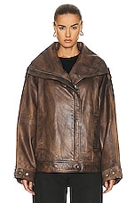 REMAIN Leather Oversized Jacket in BROWN SUGAR COMB., view 2, click to view large image.