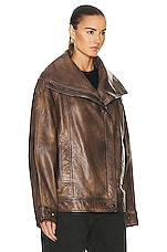 REMAIN Leather Oversized Jacket in BROWN SUGAR COMB., view 3, click to view large image.