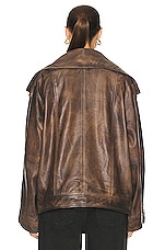 REMAIN Leather Oversized Jacket in BROWN SUGAR COMB., view 4, click to view large image.