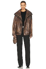 REMAIN Leather Oversized Jacket in BROWN SUGAR COMB., view 5, click to view large image.
