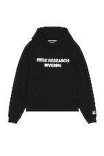 Reese Cooper Field Research Division Hooded Sweatshirt in Black, view 1, click to view large image.