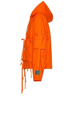 Reese Cooper Modular Pocket Hooded Jacket In Orange Ripstop in Orange, view 3, click to view large image.