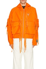 Reese Cooper Modular Pocket Hooded Jacket In Orange Ripstop in Orange, view 5, click to view large image.