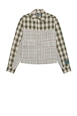 Reese Cooper Cropped Split Flannel Shirt in Green, view 1, click to view large image.