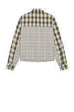 Reese Cooper Cropped Split Flannel Shirt in Green, view 2, click to view large image.