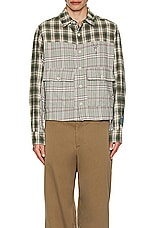 Reese Cooper Cropped Split Flannel Shirt in Green, view 4, click to view large image.