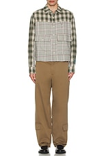Reese Cooper Cropped Split Flannel Shirt in Green, view 5, click to view large image.