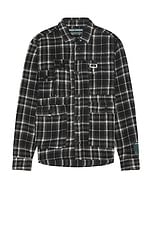 Reese Cooper Cargo Pocket Flannel Shirt in Black, view 1, click to view large image.