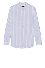 Rag & Bone Fit 2 Engineered Oxford Shirt in Blue Stripe, view 1, click to view large image.