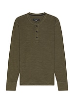 Rag & Bone Classic Flame Henley in Forest Green, view 1, click to view large image.