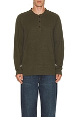 Rag & Bone Classic Flame Henley in Forest Green, view 3, click to view large image.