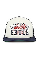 Rhude Saint Croix Trucker Hat in Navy & Ivory, view 1, click to view large image.