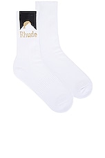 Rhude Rhude Moonlight Sock in White, Black, & Yellow, view 1, click to view large image.
