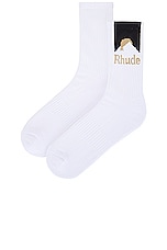Rhude Rhude Moonlight Sock in White, Black, & Yellow, view 2, click to view large image.