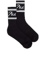 Rhude Rhude Script Logo Sock in Black & White, view 1, click to view large image.
