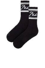 Rhude Rhude Script Logo Sock in Black & White, view 2, click to view large image.