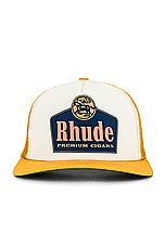 Rhude Cigars Trucker Hat in Yellow & Ivory, view 1, click to view large image.