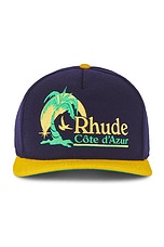 Rhude Azur Coast Hat in Navy & Yellow, view 1, click to view large image.