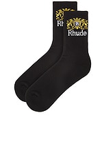 Rhude Crest Logo Sock in Black, White, & Yellow, view 2, click to view large image.