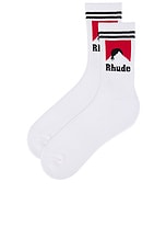 Rhude Moonlight Socks in White, Black, & Red, view 2, click to view large image.