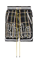 Rhude Flannel Court Logo Short in Multi Green, view 1, click to view large image.