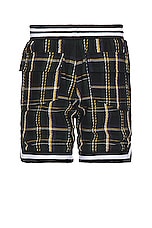 Rhude Flannel Court Logo Short in Multi Green, view 2, click to view large image.