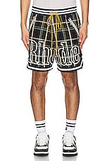 Rhude Flannel Court Logo Short in Multi Green, view 3, click to view large image.