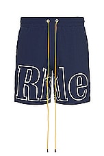Rhude Logo Track Short in Navy, view 1, click to view large image.