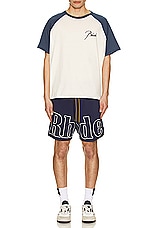 Rhude Logo Track Short in Navy, view 4, click to view large image.