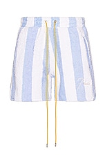 Rhude Striped Loop Terry Short in White & Light Blue, view 1, click to view large image.