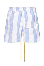Rhude Striped Loop Terry Short in White & Light Blue, view 2, click to view large image.
