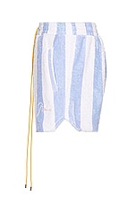 Rhude Striped Loop Terry Short in White & Light Blue, view 3, click to view large image.
