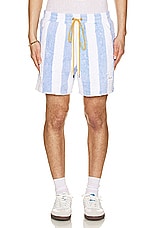 Rhude Striped Loop Terry Short in White & Light Blue, view 5, click to view large image.