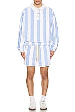Rhude Striped Loop Terry Short in White & Light Blue, view 6, click to view large image.
