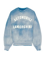 Rhude x Automobili Lamborghini Extended Rib Crewneck in Washed Blue, view 1, click to view large image.